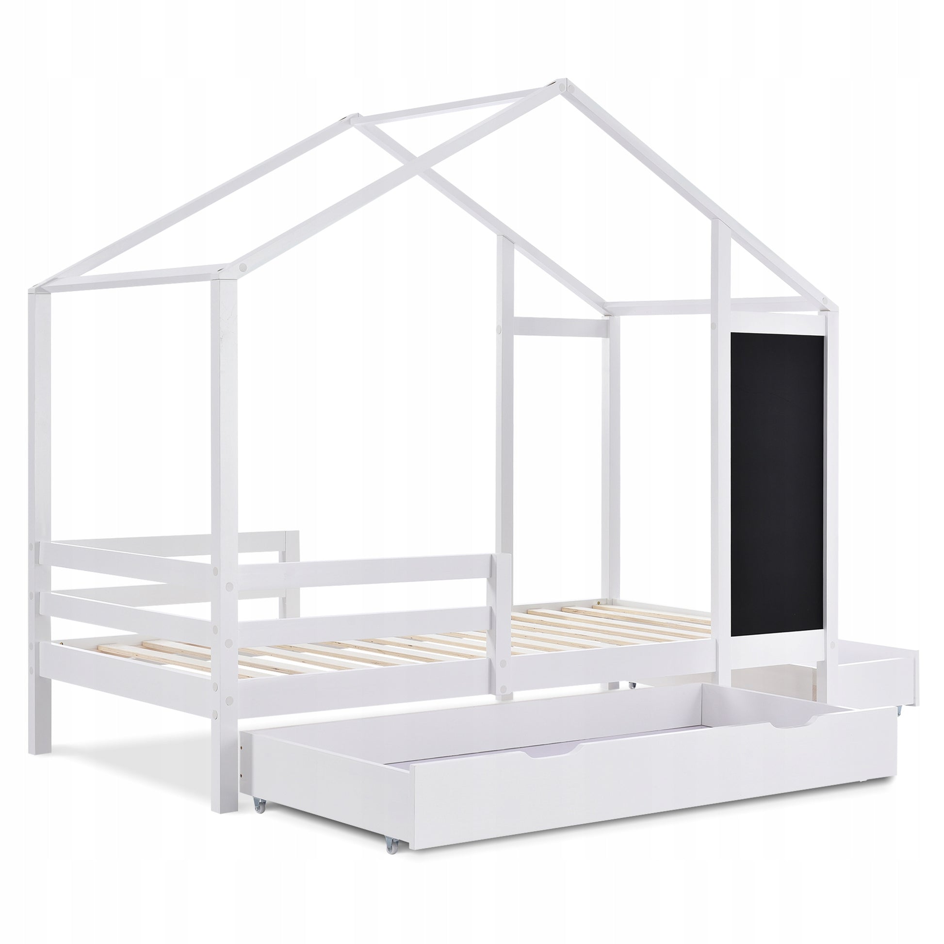 Letto singolo per bambini 90x200 - Xylo - Con lavagna e 2 cassetti, bianco senza materasso