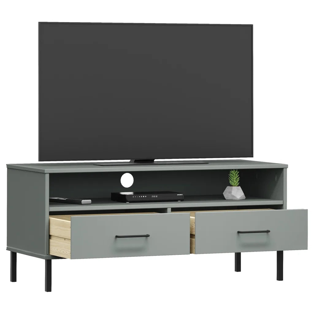 Mobile TV con Gambe Metallo Grigio Legno Massello di Pino OSLO 351025