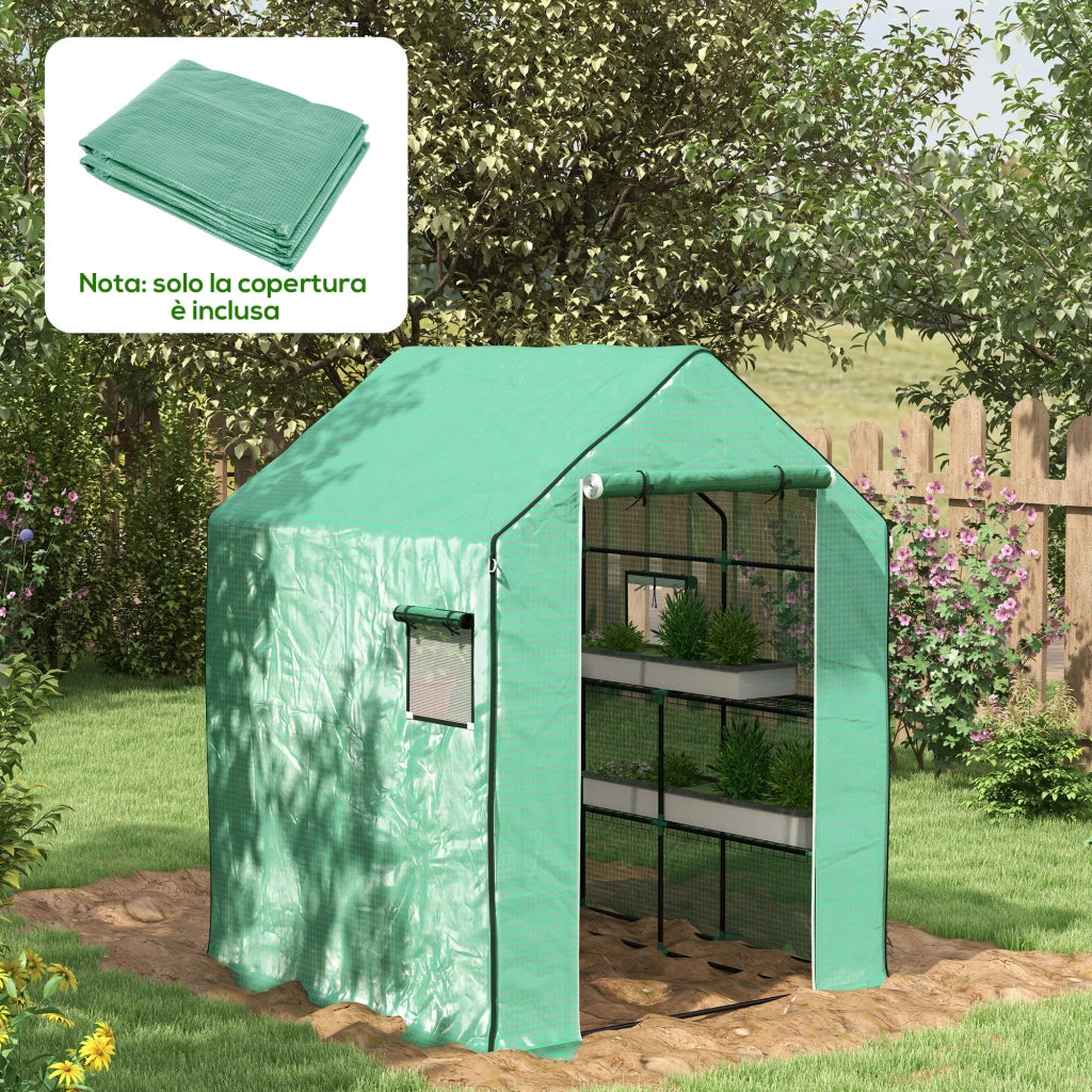Copertura PE per Serra da Giardino con Porta a Cerniera e Finestre. 140x143x190cm. Verde