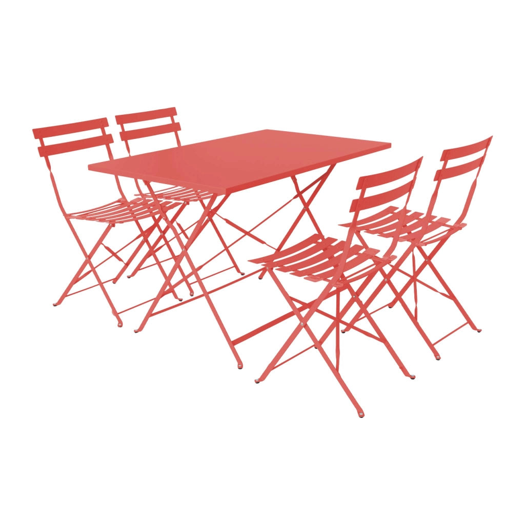 Set tavolo da giardino pieghevole in acciaio con 4 sedie, 110cm,