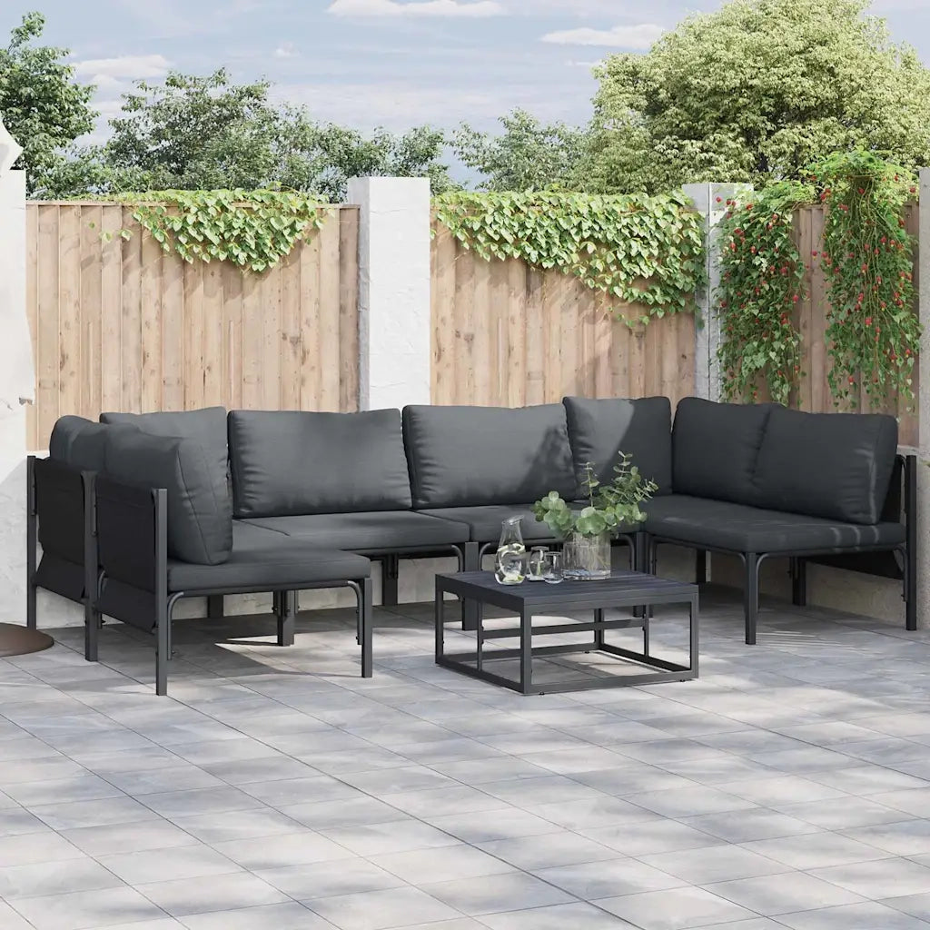 Set Divano da Giardino con cuscino 6 pcs Nero Acciaio 3378978