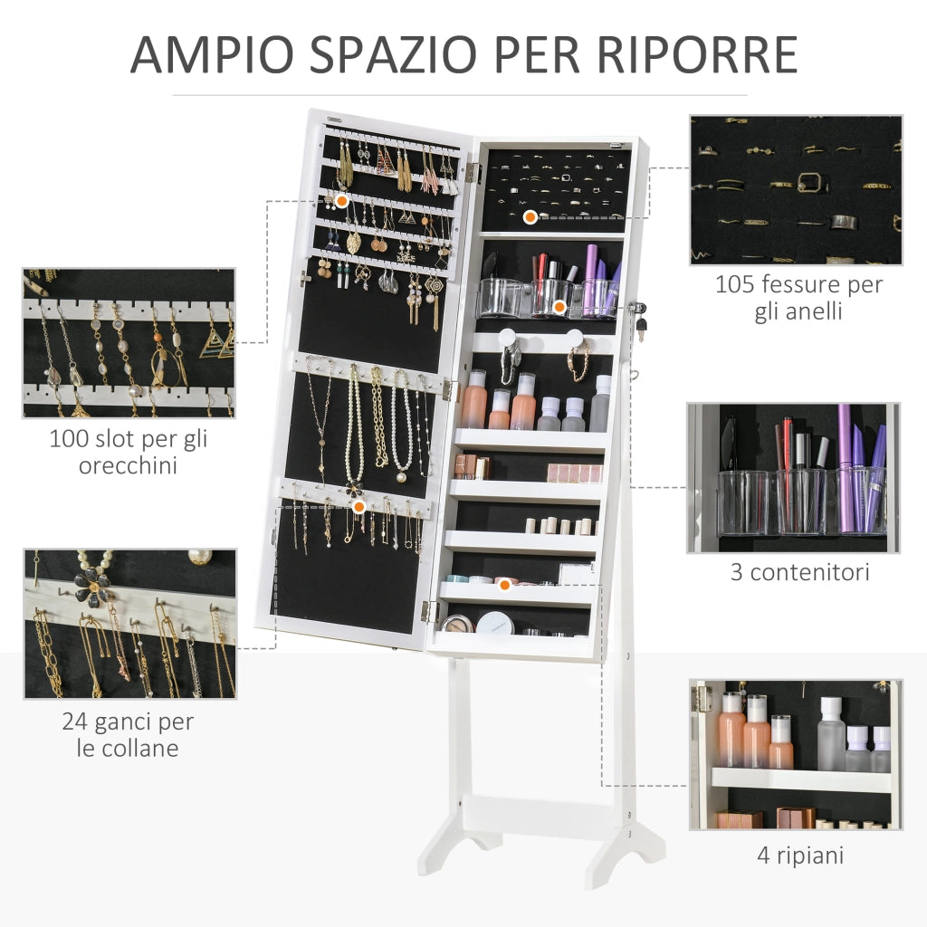 Specchio Portagioie con Luce LED ¨C zephmum ¨C Bianco 46x36.5x151.5cm