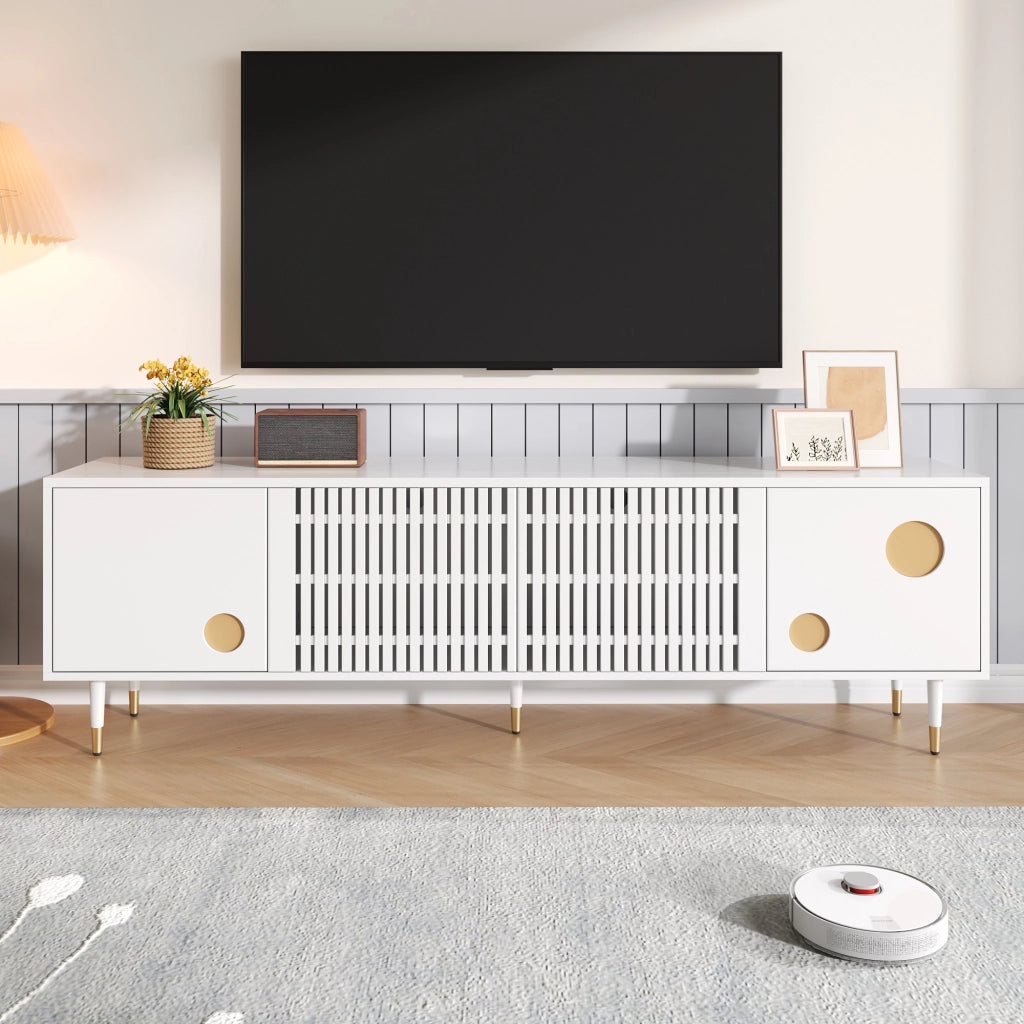 Mobile TV con Ante in Legno Massello e Decoro Oro ¨C MINIMAL ¨C Bianco/Nero