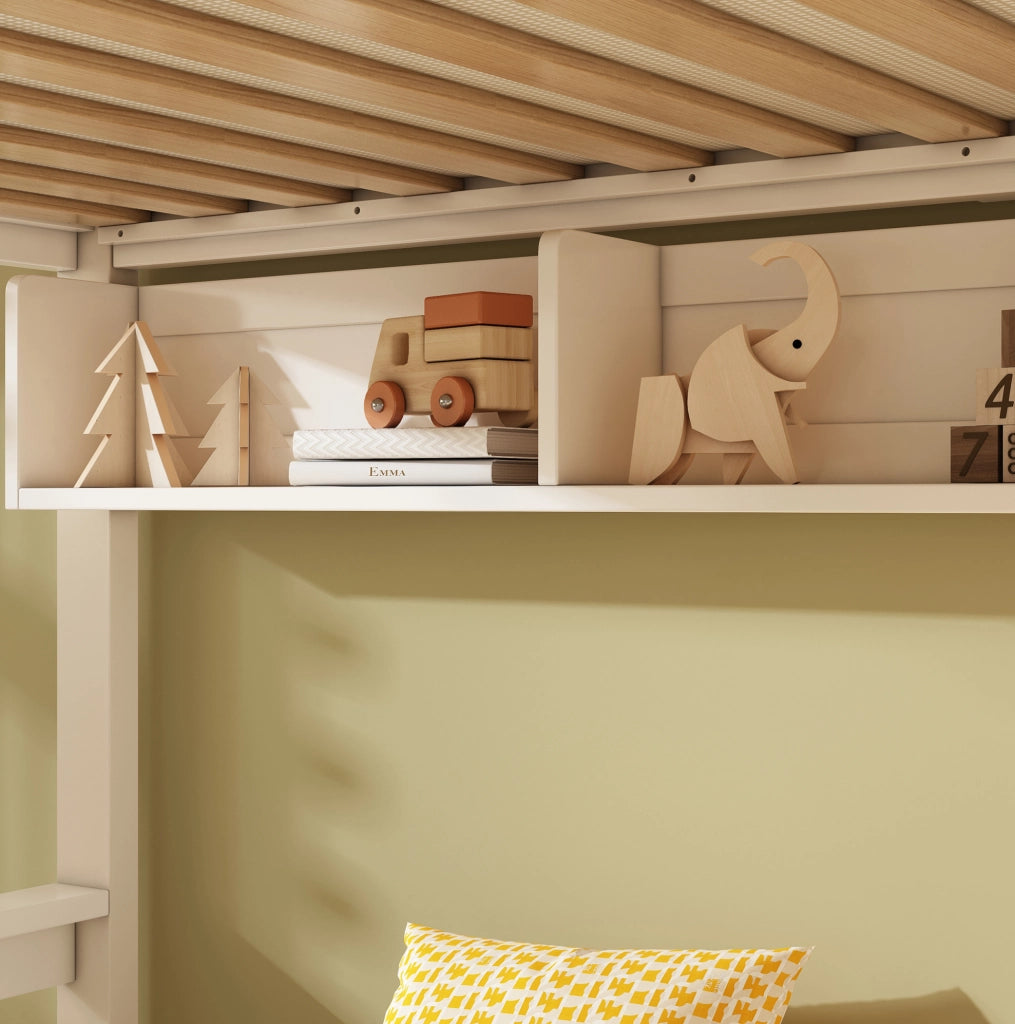 Letto a castello per 3 persone con lavagna; scala contenitore e cassetti; 253x145x150 cm; bianco