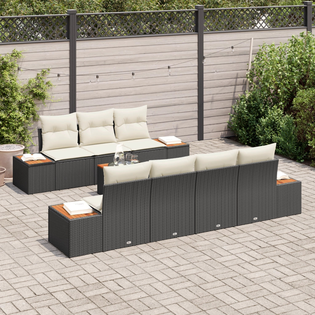 Set di divano da giardino 8 pezzi con cuscini neri in polyrattan
