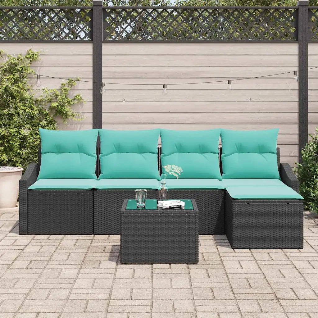 Set di divani con cuscino 6 pcs Nero polyrattan