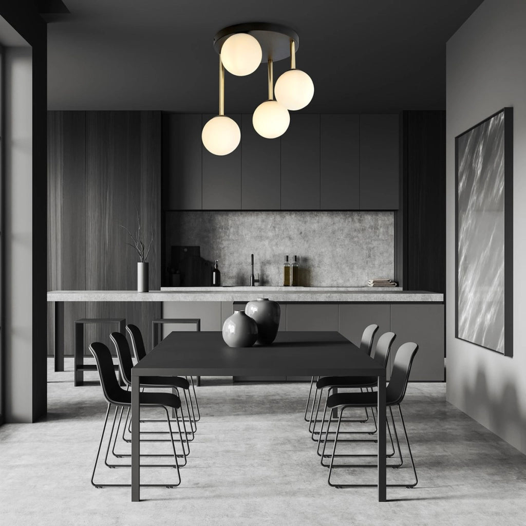 Lampada da soffitto Dolce in acciaio nero opaco e vetro opalino