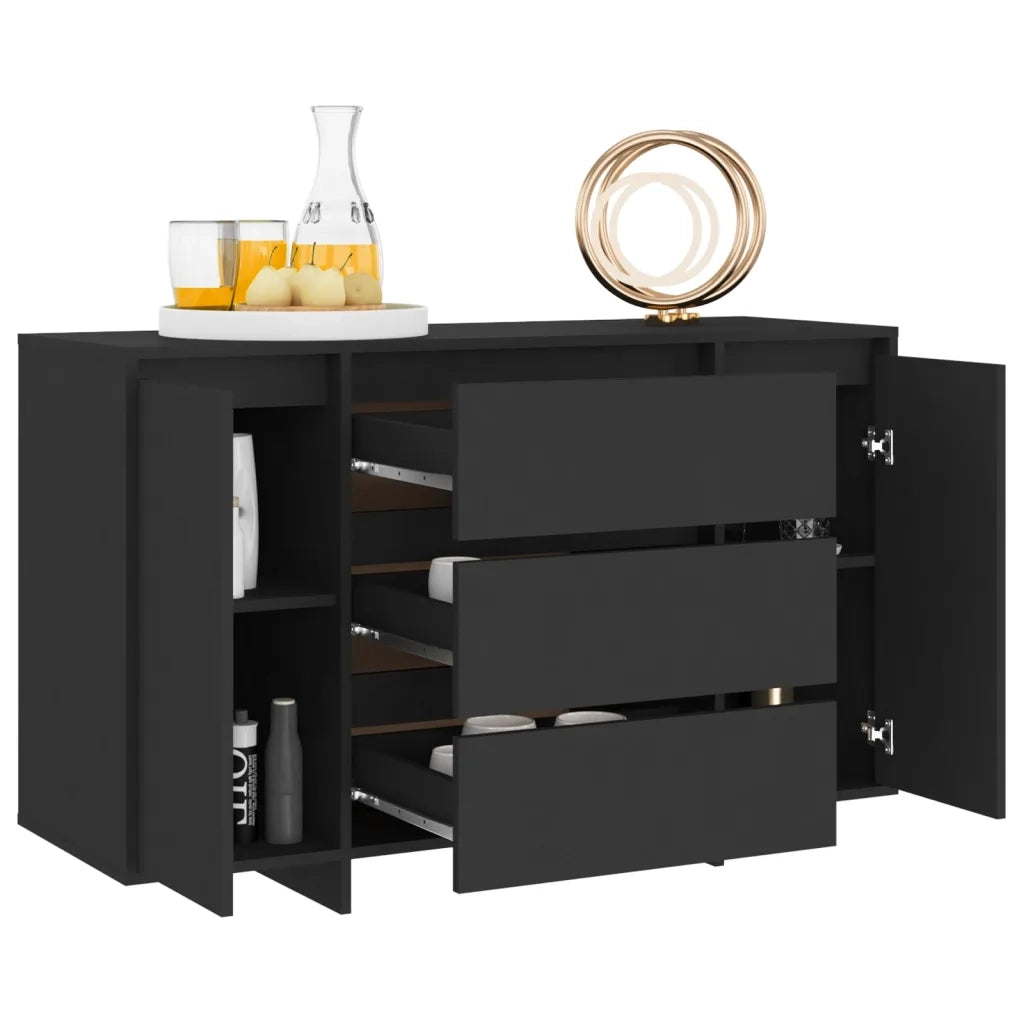 Credenza | Madia | Buffet da pranzo | Armadio da pranzo con 3 Cassetti Nera 120x41x75 cm in Truciolato