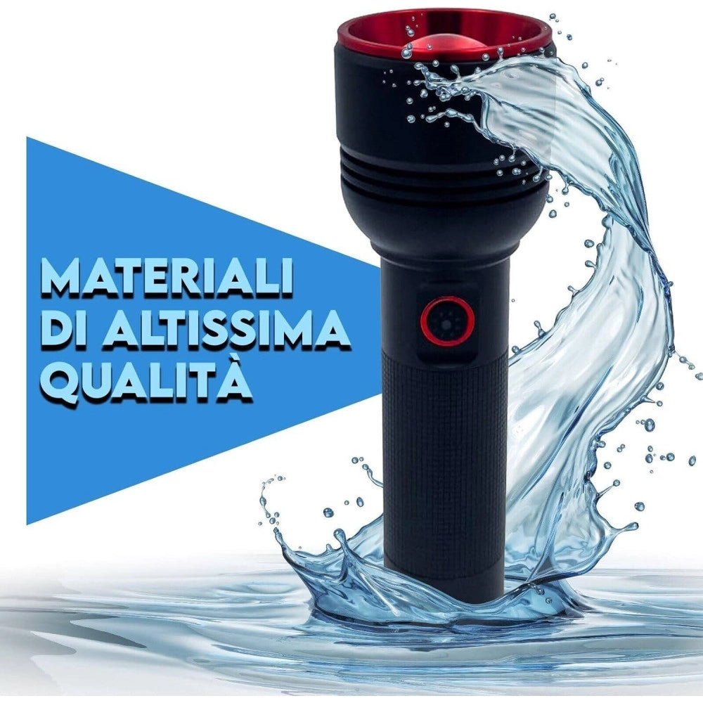 Trade Shop - Torcia A Led Professionale Ricaricabile Potente Luce Zoom Fino A 500mt Powerbank -