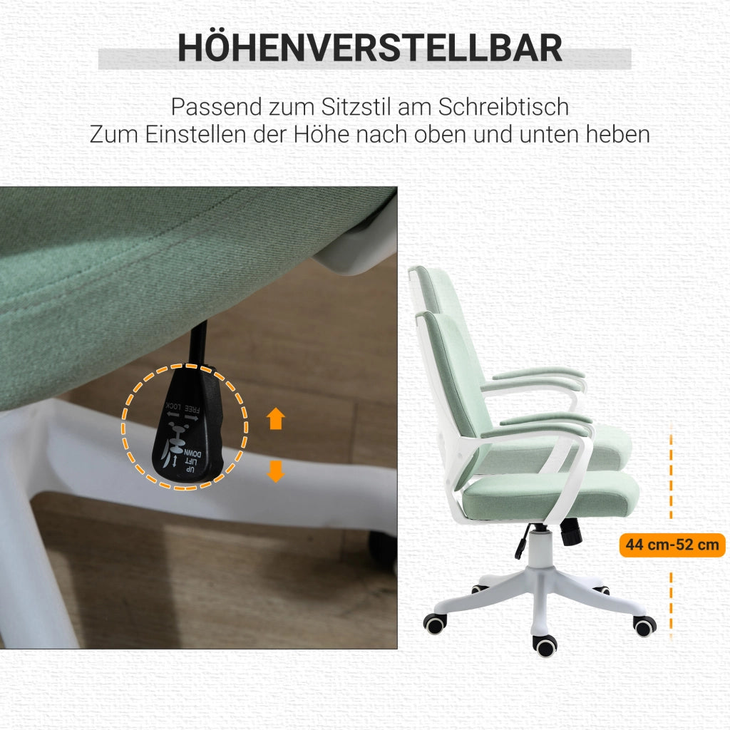 Sedia da ufficio ergonomica 360° con supporto lombare e funzione basculante, in poliestere verde 62 × 69 × 92-100 cm