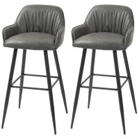 Set 2 Sgabelli da Bar Moderni con Poggiapiedi e Schienale, Finta Pelle PU e Acciaio, Grigio
