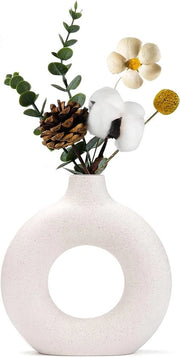 Vaso ceramico donut per arredamento moderno con minimalismo boho scandinavo neutrale - grande