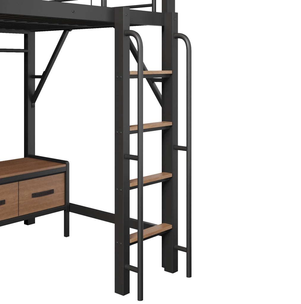 Letto a soppalco 140 x 200 cm con scrivania, LED e USB nero