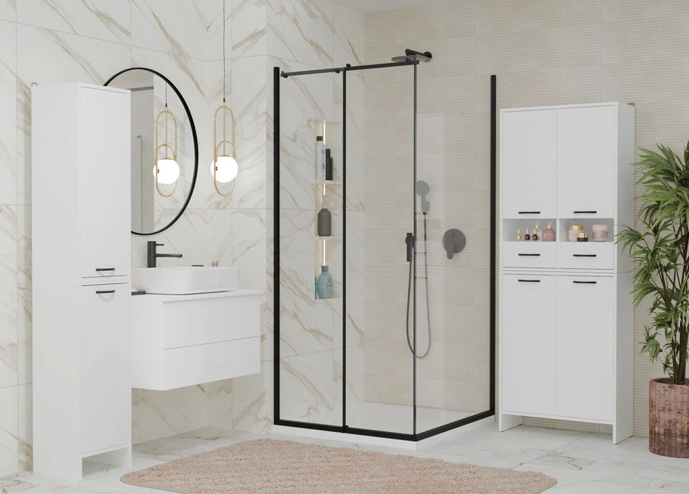 Mobile bagno sospeso NINA W2D2P2S bianco scaffale 2 ante 8 ripiani 2 cassetti