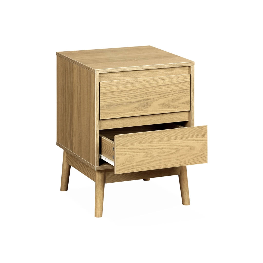 Comodino effetto legno con due cassetti, marrone naturale