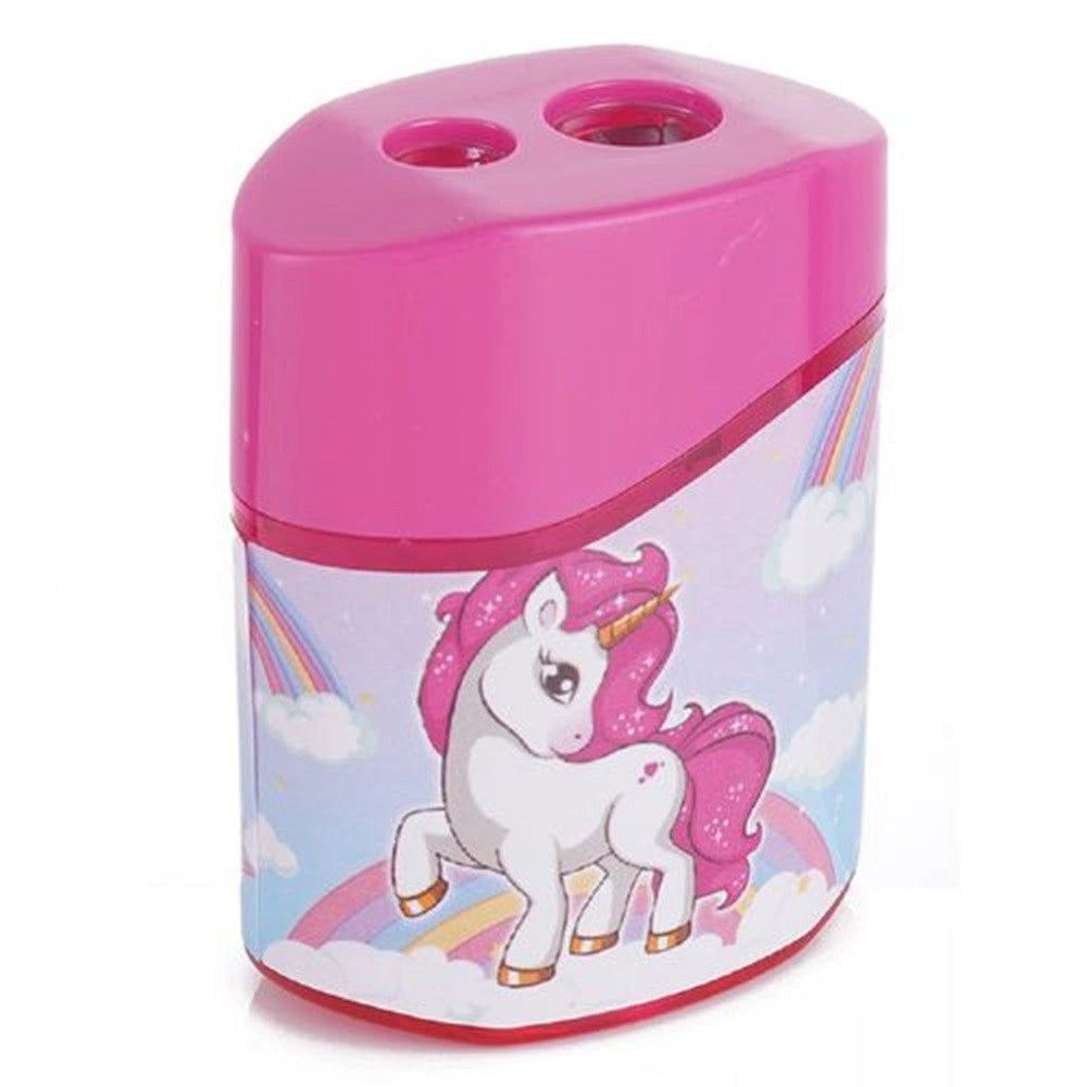 Trade Shop - Temperamatite Ovale A 2 Fori Con Serbatoio Unicorno Cancelleria Scuola Bambine 737861 -