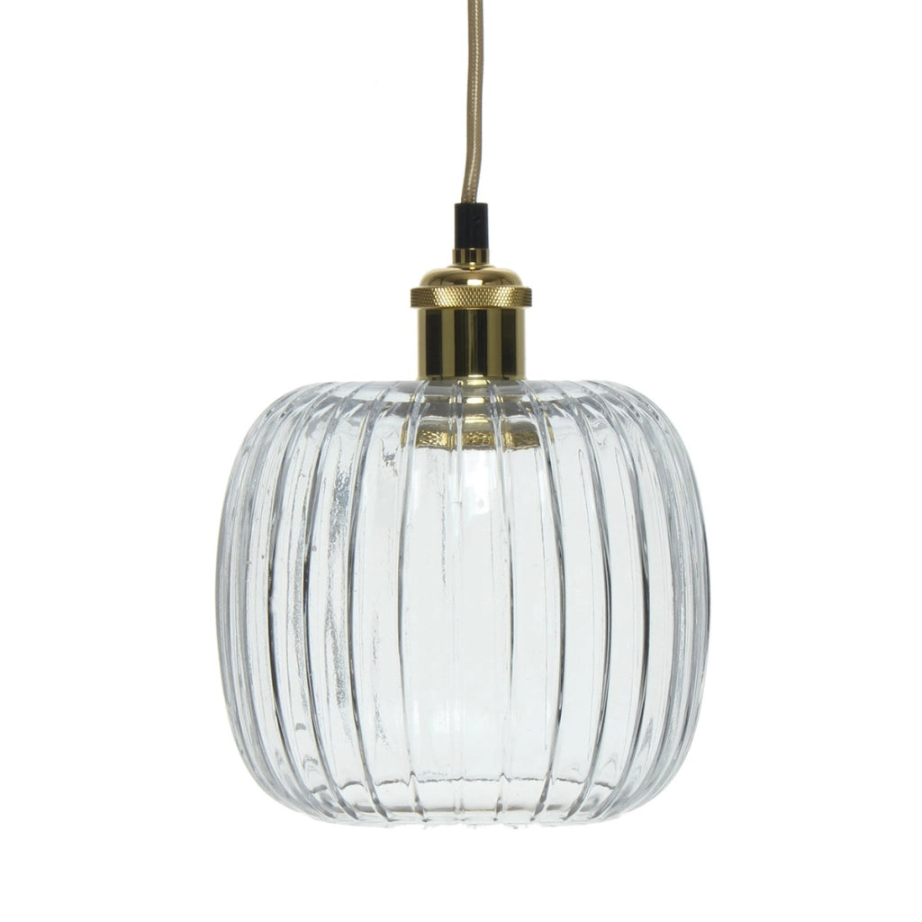 Lampada a sospensione Claudia in vetro cannettato trasparente