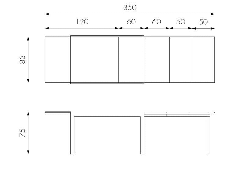 Tavolo Allungabile 120/350x83x75 cm in Metallo con Top in Vetro Grigio