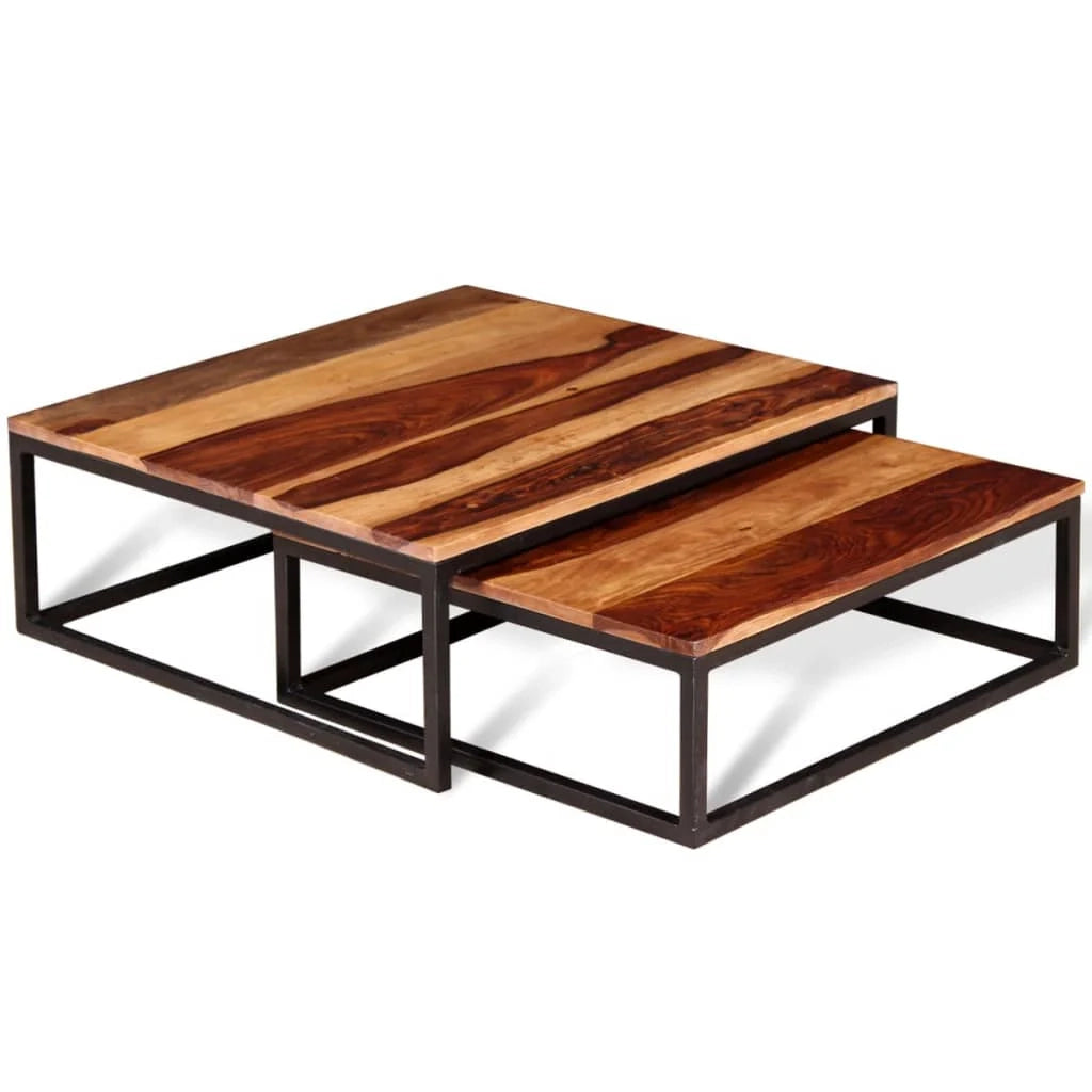 Set di 2 tavolini da caffè impilabili legno massello marrone 02_0042112