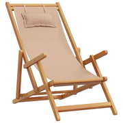 Sedia da Giardino | Sedia da Spiaggia Pieghevole Beige Legno di Eucalipto e Tessuto
