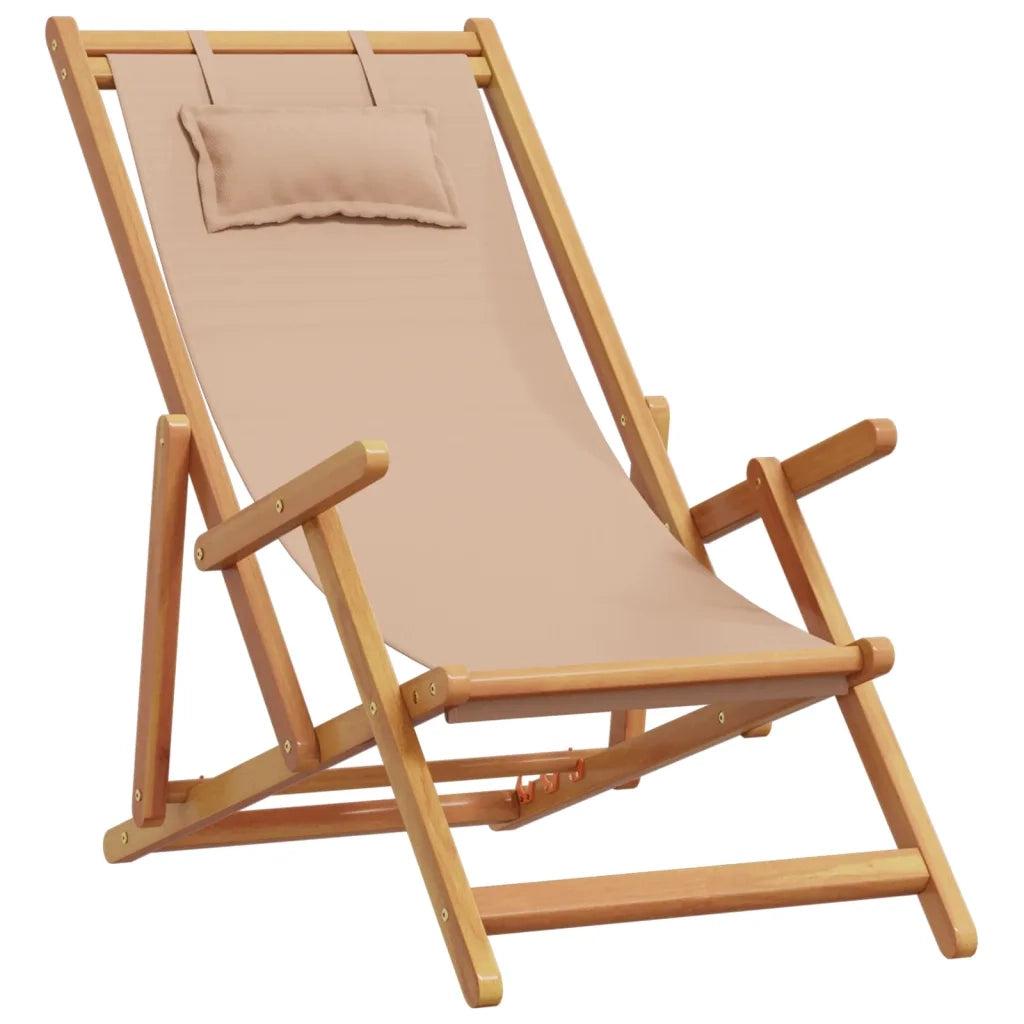 Sedia da Giardino | Sedia da Spiaggia Pieghevole Beige Legno di Eucalipto e Tessuto