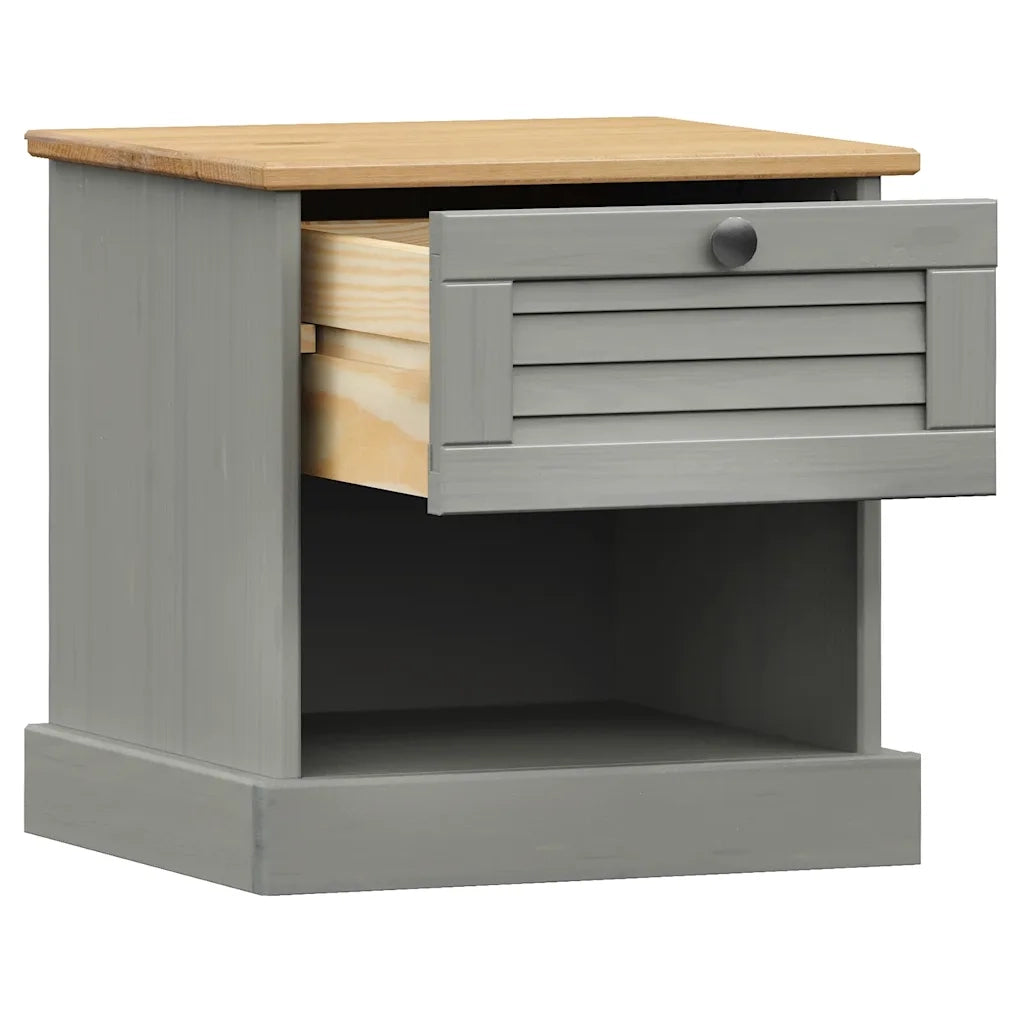 Comodino VIGO Grigio 42x35x42 cm in Legno Massello di Pino
