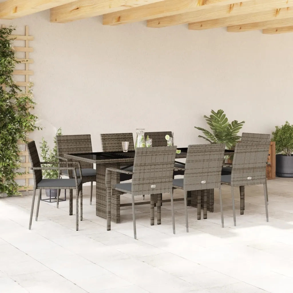Set da Pranzo da Giardino 9 pz con Cuscini in Polyrattan Grigio 3213497