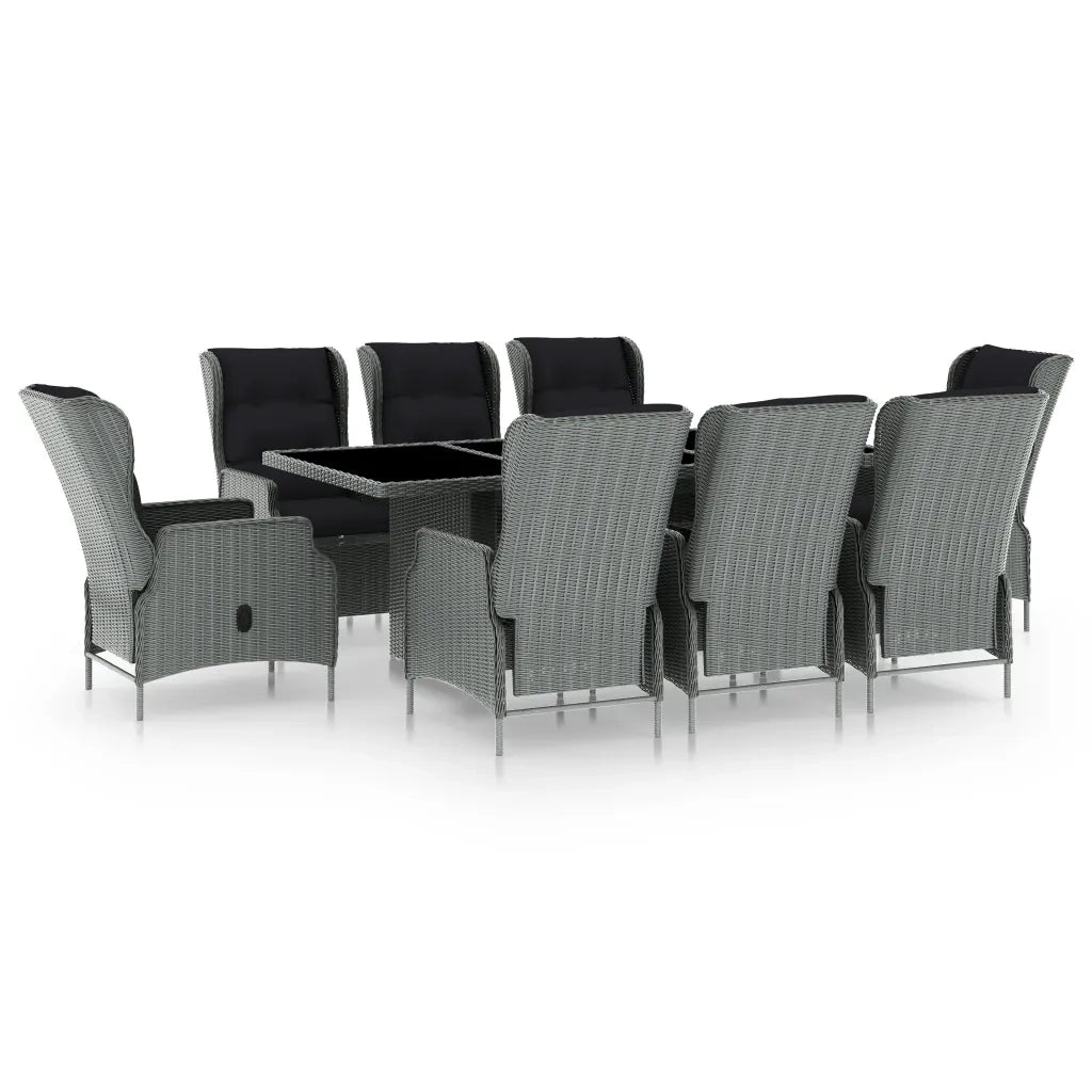 Set Pranzo da Giardino 9pz con Cuscini Polyrattan Grigio Chiaro 3060142