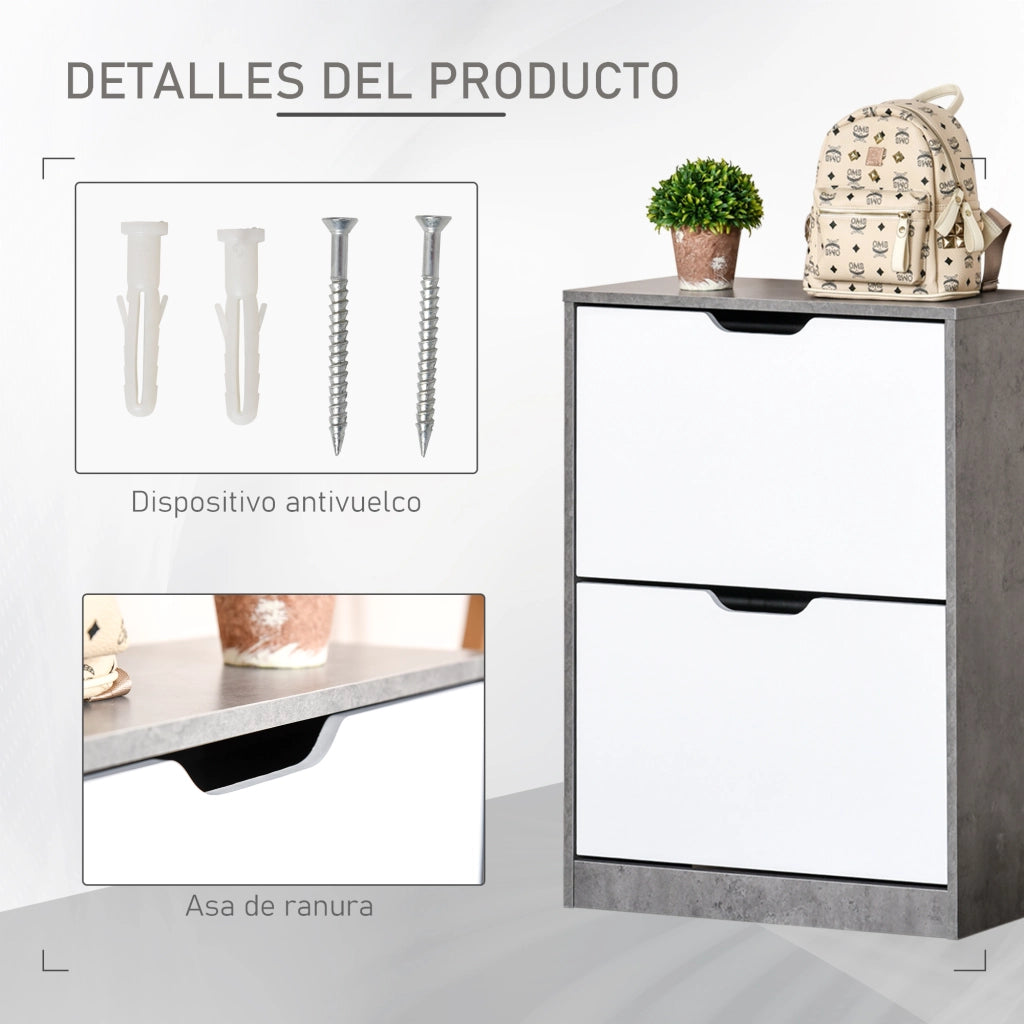 Scarpiera Moderna con 2 Cassetti e Ripiani Regolabili per 8 Paia di Scarpe ¨C Zephmum ¨C Grigio 62.5x26x81 cm