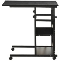 Tavolino da Salotto Tavolino a Rotelle Tavolino da Letto per Computer Portatile Altezza Regolabile - 2 Mensole integrate - telaio metallico Nero