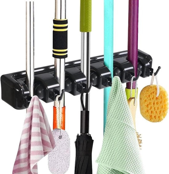 Organizzatore per Pennelli da Parete - 6 Fessure e 5 Ganci - Organizzatore da Appendere per Cucina - Giardino - Garage - Magazzino per Pennelli - Asciugamani e Scopa