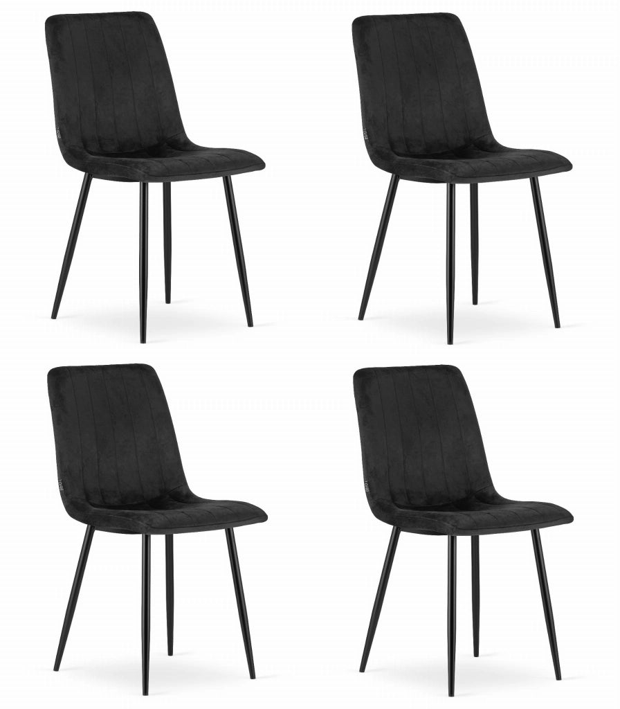Sedia Valora JEWA in velluto nero dal design ergonomico per il soggiorno x4