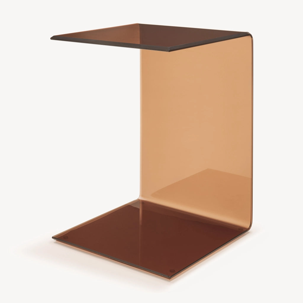 Tavolino Laterale Trölmapilu a Forma di C in Vetro 60 x 40 x 40 cm - Marrone [en.casa]