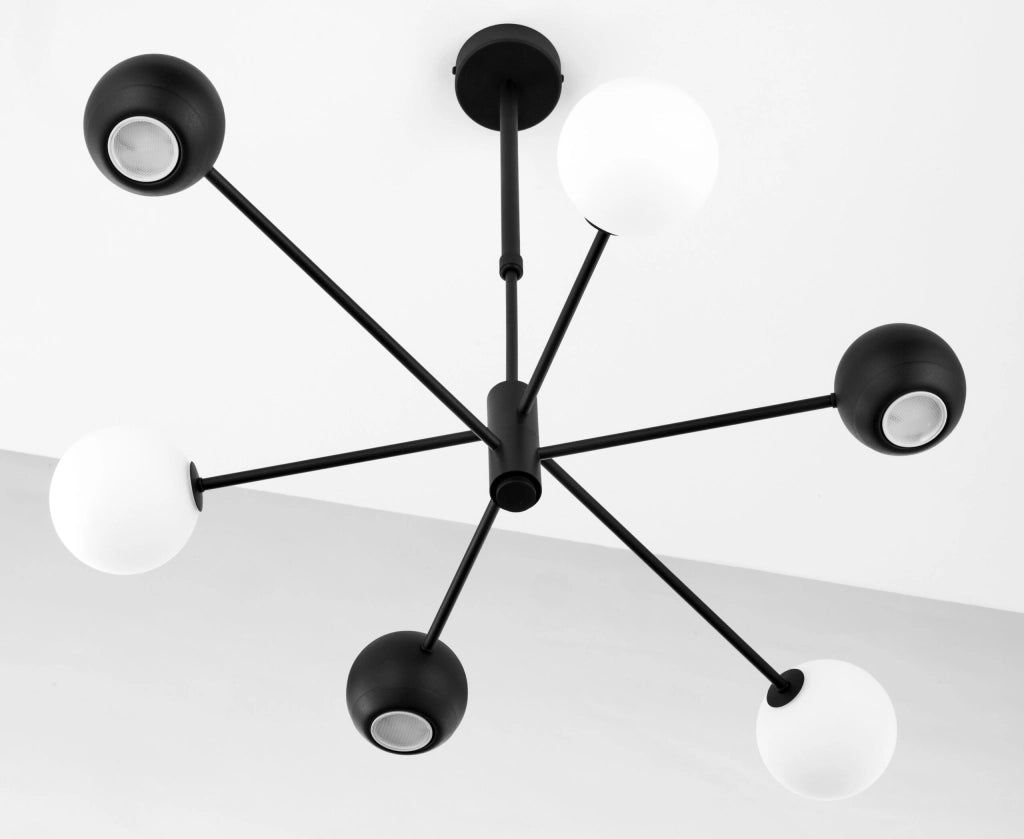 Lampadario MOKA Jupiter nero, 6 luci G9/GU10, sfere