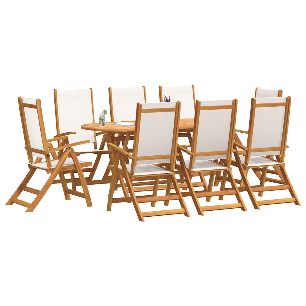 Set Pranzo da Giardino 9pz Legno Massello di Acacia e Textilene