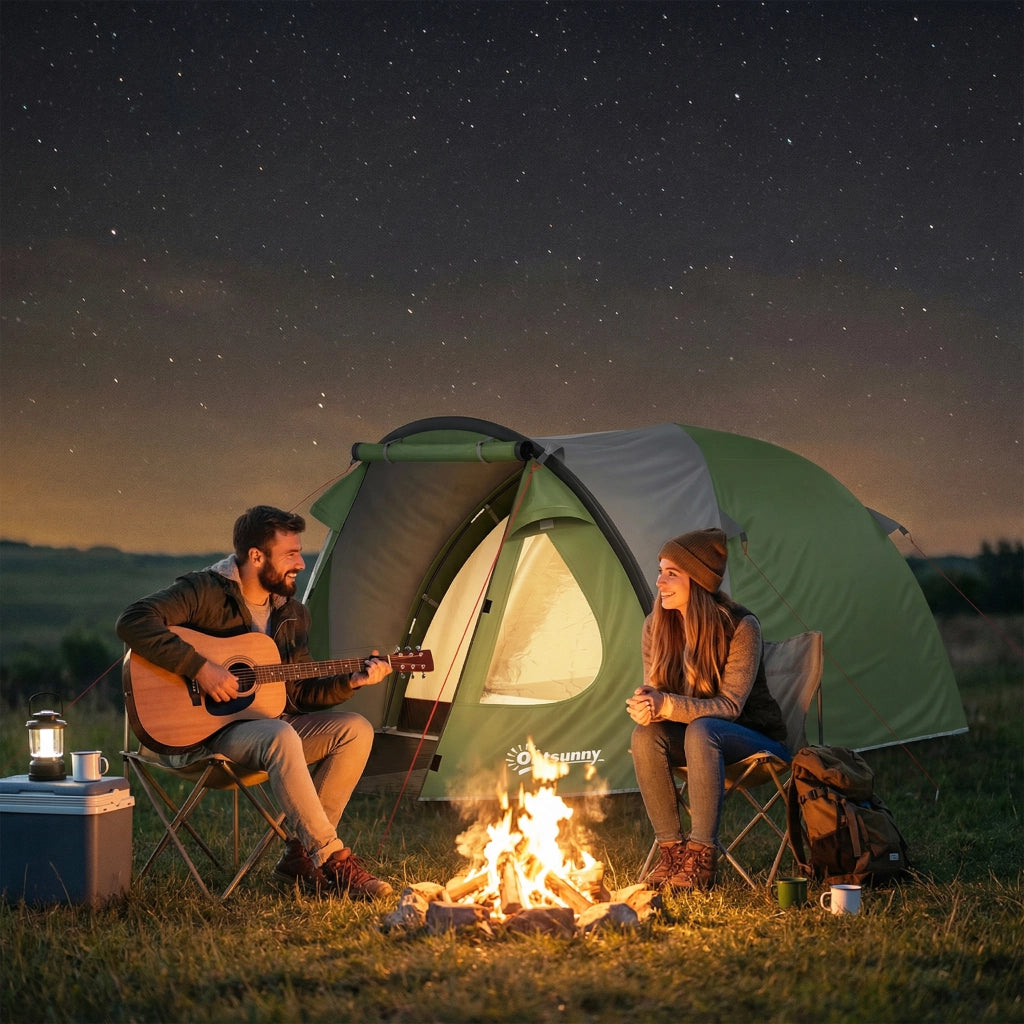 Tenda da Campeggio 4 Persone 2 Camere ¨C zephmum ¨C Verde 323x248x150cm