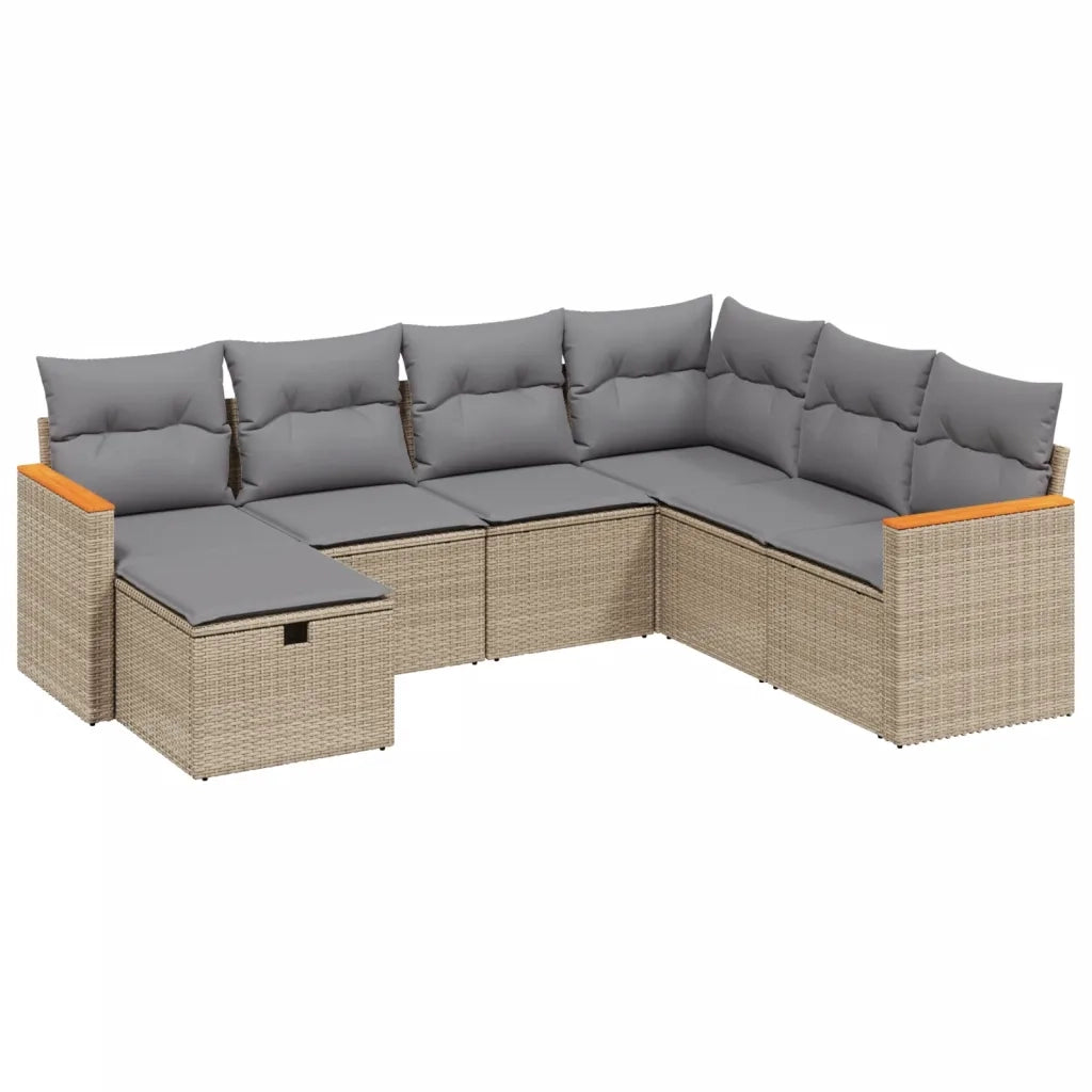 Set Divano da Giardino 7 pz con Cuscini Beige Misto Polyrattancod mxl 114524