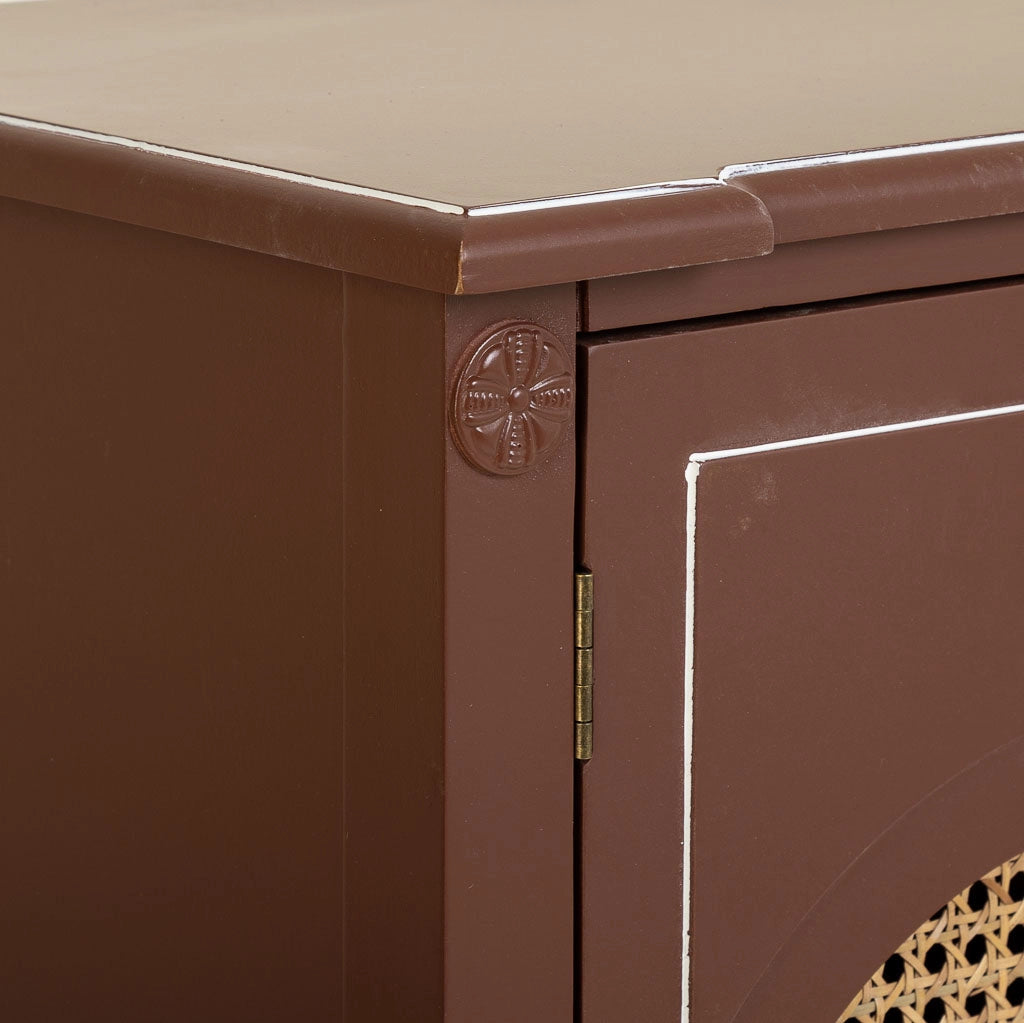 Mobile da ingresso in legno marrone e rattan 80x38x90h
