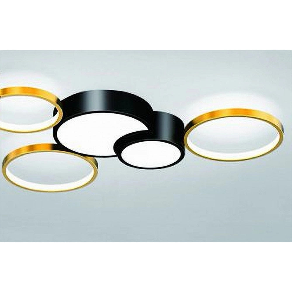 Trade Shop - Plafoniera Led 48w 5 Cerchi Oro Nero Lampada Da Soffitto Moderno Luce 6500k 71022 -