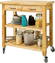 Cassa di Cucina in Legno di Gomma - Carrello di Magazzino con due Cassetti e Schede