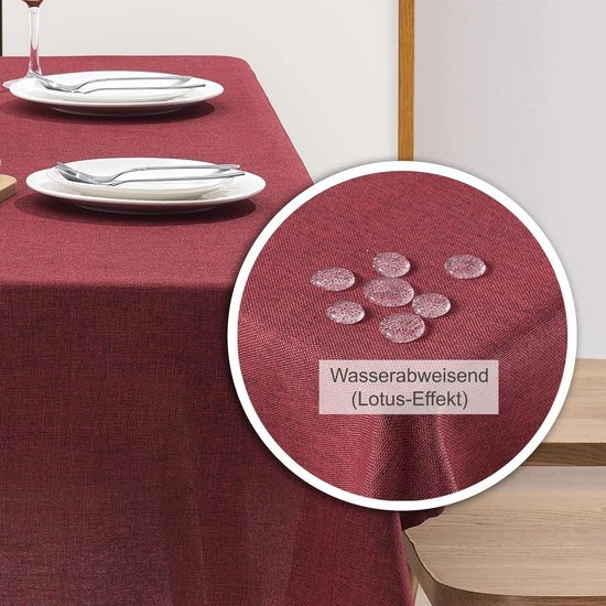 Tappeto per tavolo impermeabile stile lino | protezione contro macchie, lavabile | tappeto per tavolo esterno, tappeto per tavolo da pranzo | rosso - 90 x 90 cm