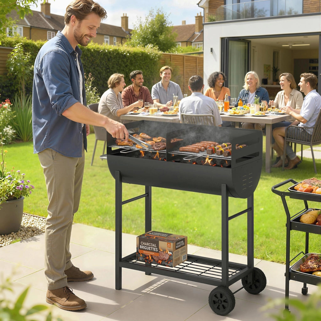 Carrello Barbecue a Carbone con 2 Zone ¨C zephmum ¨C Grigio 103x46.5x100 cm