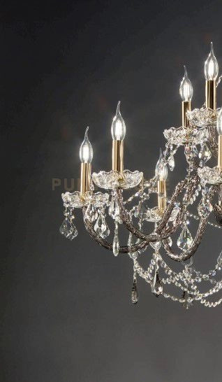 LAMPADARIO OPERA 8 LUCI TRASPARENTE E FUME' ATTACCO E14 VETRO E CRISTALLO D.84CM