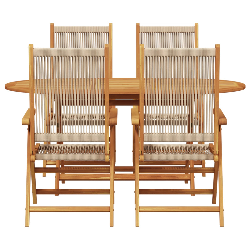 Set da pranzo da giardino  5 pezzi Beige in legno massello di acacia e poly rattan