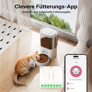 Fudajo Mangiatoia e abbeveratoio automatico per cani e gatti, distributore automatico di cibo da 3 litri e abbeveratoio da 2,5 litri, controllo mangime via app, colore bianco