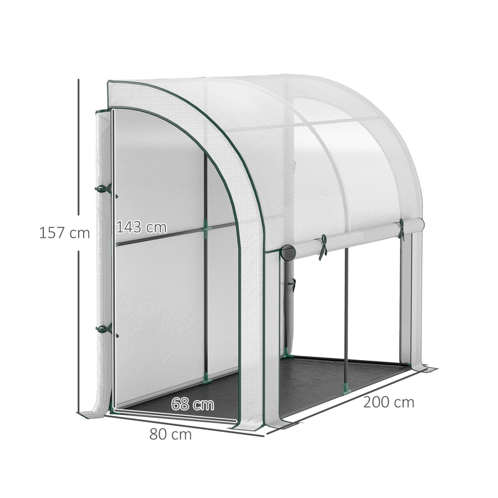 Serra da giardino con porta arrotolabile, struttura da parete in plastica resistente ai raggi UV, 200 x 80 x 157 cm, bianca