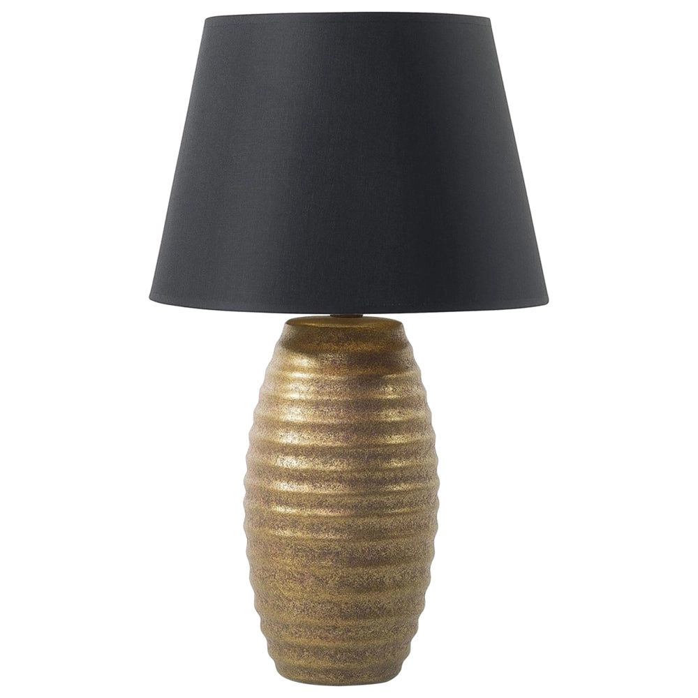 Lampada da tavolo Lampada da comodino con paralume in tessuto Nero con base in ceramica dorata