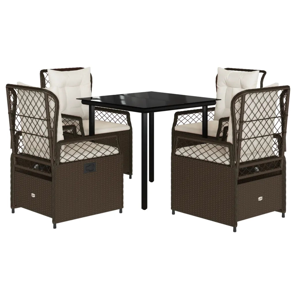Set da Pranzo da Giardino 5pz con Cuscini in Polyrattan Marrone 3262979