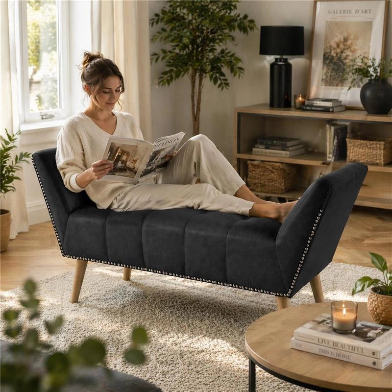 PANCA IN SIMILPELLE CON GAMBE IN LEGNO 117 X 40 X 60 CM IN COLORE NERO