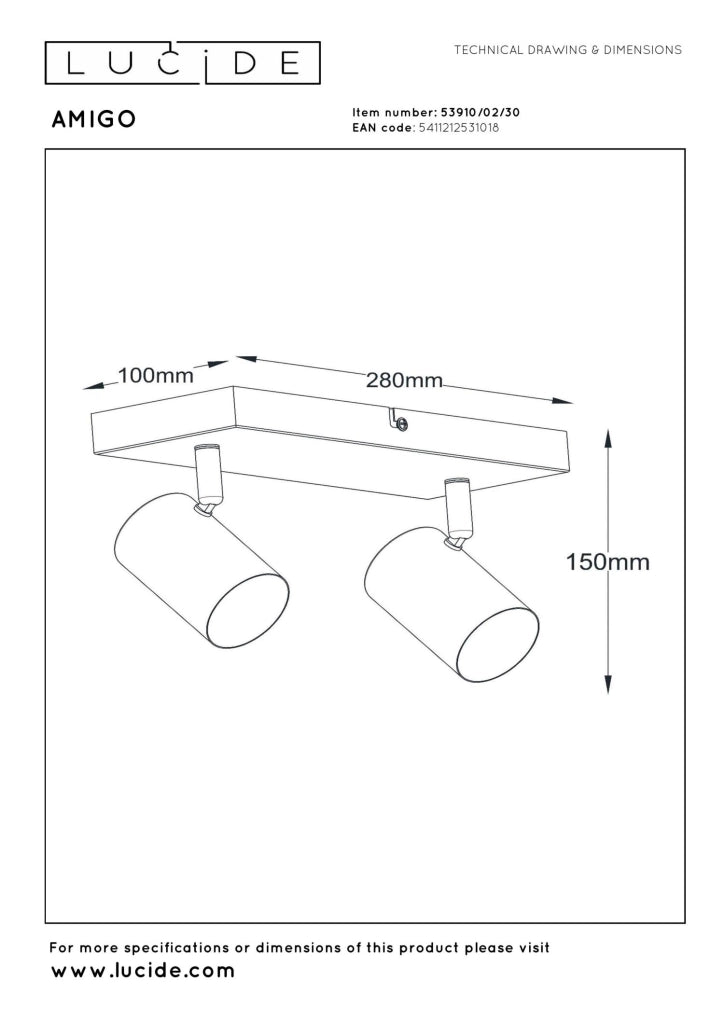 Faretto soffitto AMIGO 2xGU10 nero metallo Lucide